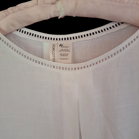 Forgotten Grace L lagenlook Rayon Poly Bell Sleeve White Blouse Pleat Front Back - Picture 4 of 5